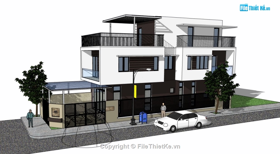 su nhà phố 2 tầng,sketchup nhà phố 2 tầng,model su nhà phố 2 tầng