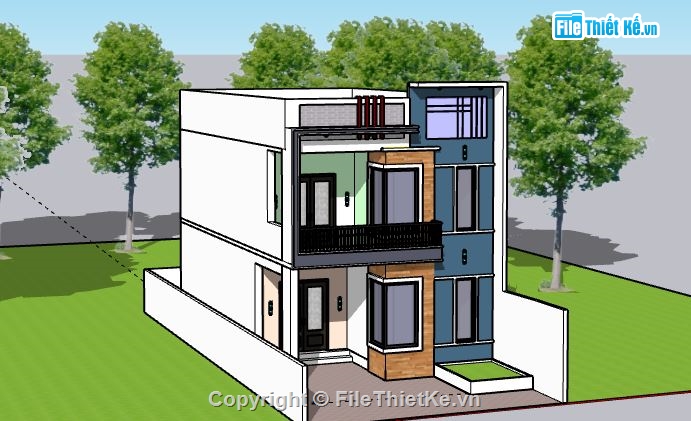 Nhà phố 2 tầng,model su nhà phố 2 tầng,file su nhà phố 2 tầng,nhà phố 2 tầng sketchup