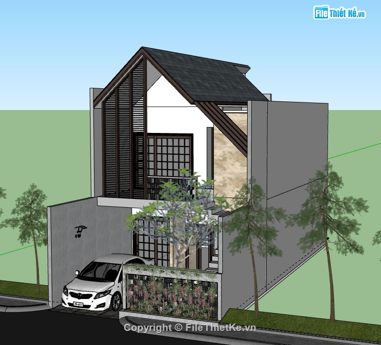 Nhà phố 2 tầng,file su nhà phố 2 tầng,sketchup nhà phố 2 tầng,nhà phố 2 tầng sketchup,file sketchup nhà phố 2 tầng