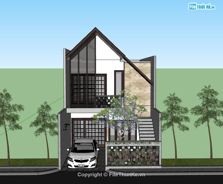 Nhà phố 2 tầng,file su nhà phố 2 tầng,sketchup nhà phố 2 tầng,nhà phố 2 tầng sketchup,file sketchup nhà phố 2 tầng