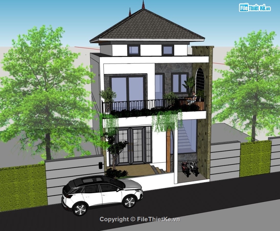 nhà phố 2 tầng,sketchup nhà phố 2 tầng,mẫu nhà phố 2 tầng