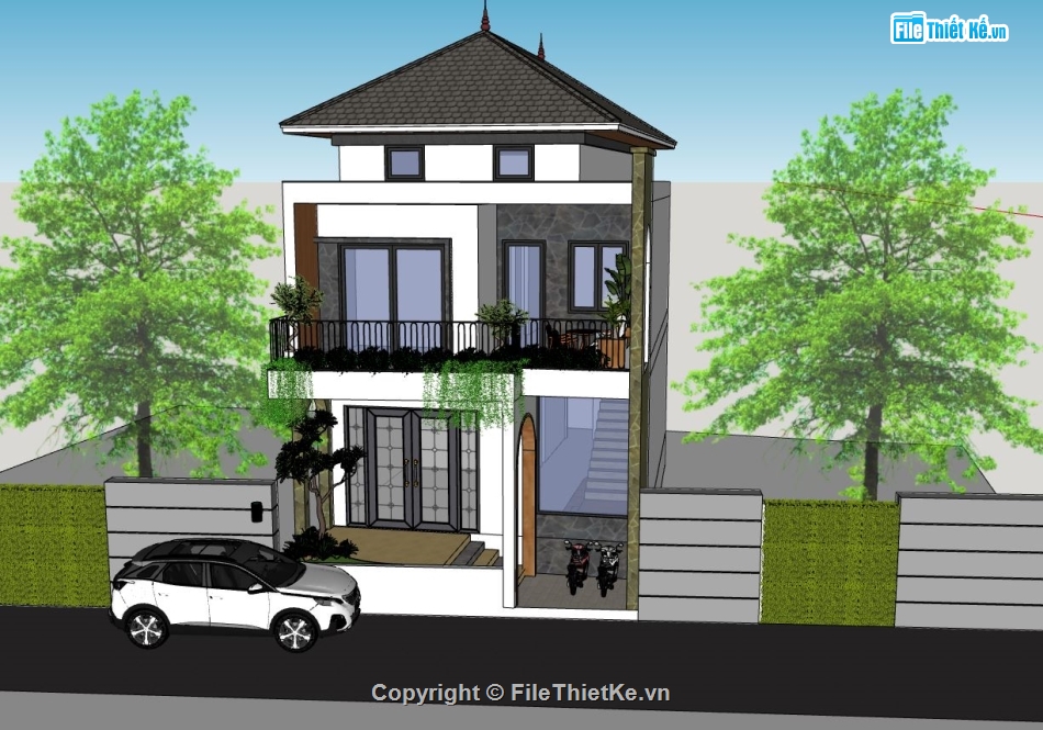 nhà phố 2 tầng,sketchup nhà phố 2 tầng,mẫu nhà phố 2 tầng
