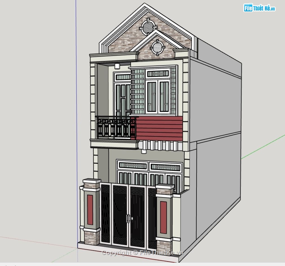 mẫu nhà phố 2 tầng,mẫu nhà 2 tầng,sketchup nhà phố 2 tầng