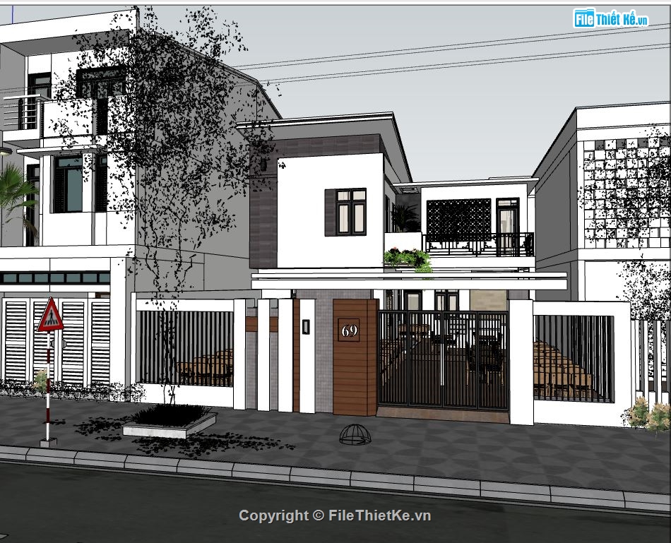 nhà phố 2 tầng,file su nhà phố 2 tầng,sketchup nhà phố 2 tầng,mẫu nhà phố 2 tầng