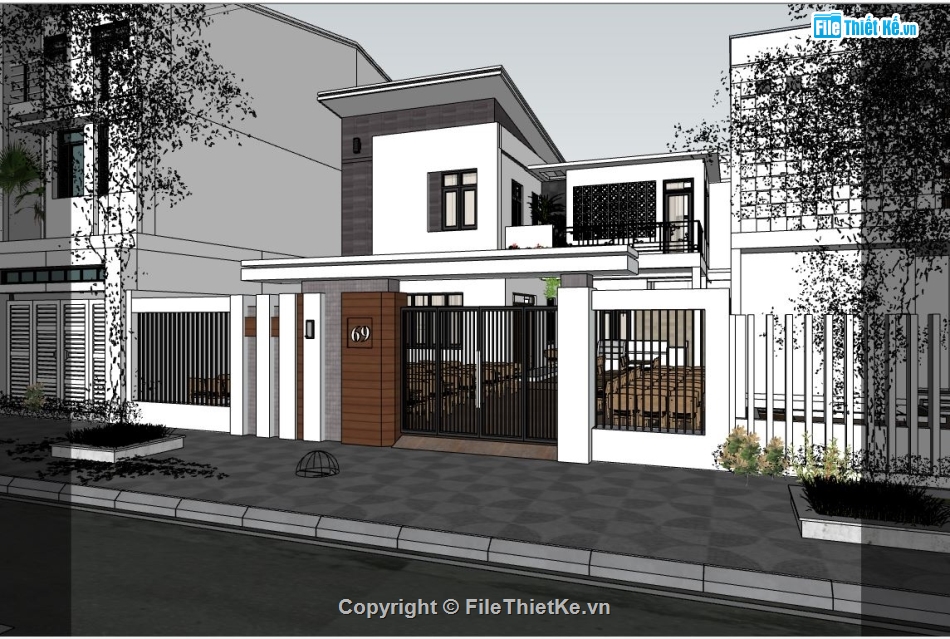 nhà phố 2 tầng,file su nhà phố 2 tầng,sketchup nhà phố 2 tầng,mẫu nhà phố 2 tầng