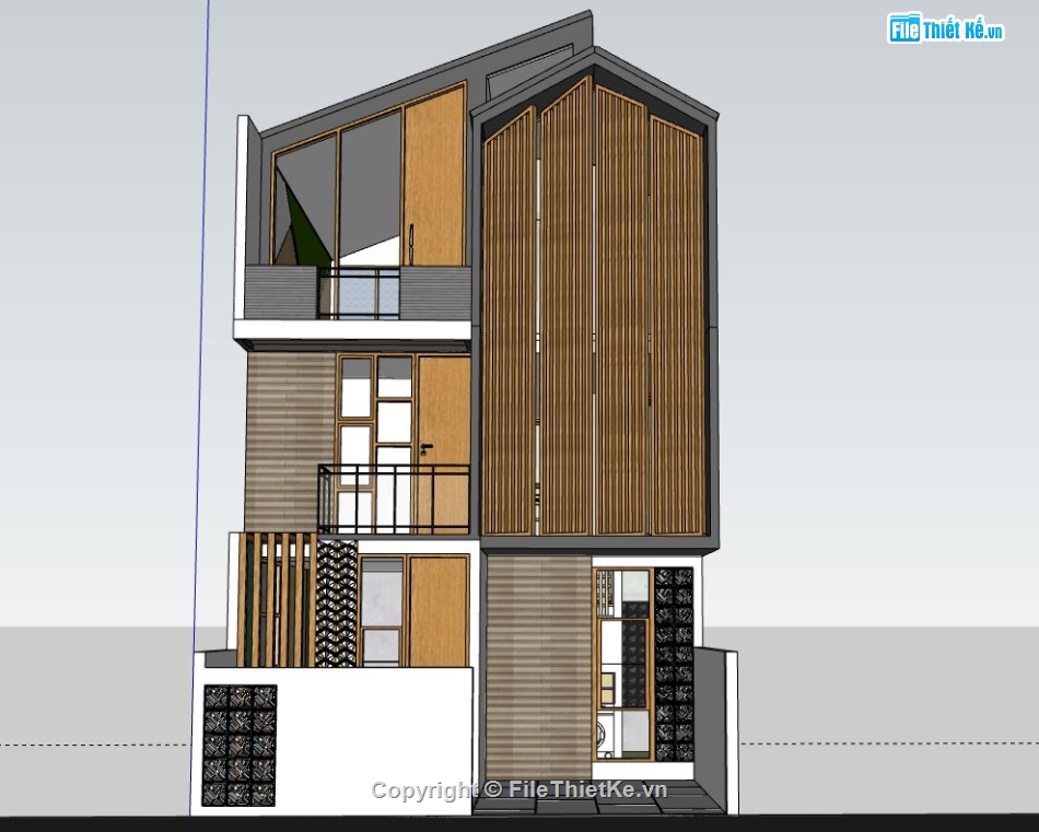 Nhà phố 3 tầng,model su nhà phố 3 tầng,file su nhà phố 3 tầng,sketchup nhà phố 3 tầng