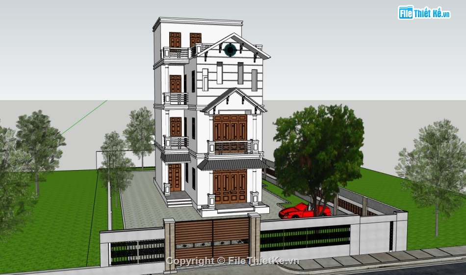 su nhà phố 4 tầng,sketchup nhà phố 4 tầng,su nhà phố