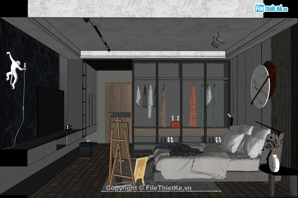 sketchup nội thất phòng ngủ,mẫu nội thất phòng ngủ đẹp,file sketchup nội thất phòng ngủ,thiết kế nội thất phòng ngủ sketchup