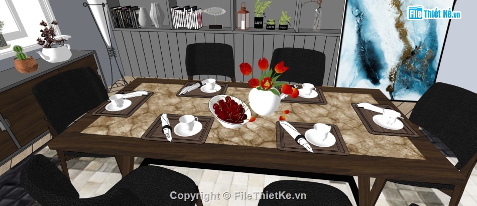 phòng ăn file sketchup,phòng ăn file su,thiết kế phòng ăn sketchup,phòng ăn su đẹp