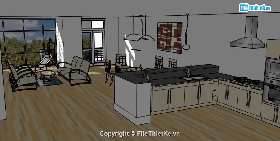 su phòng khách bếp,file sketchup phòng khách bếp,phòng khách bếp file su