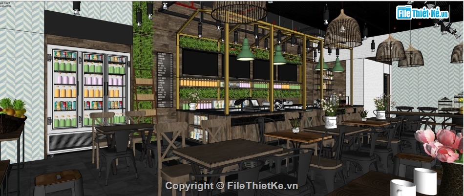 mẫu quán cafe,su quán cafe,sketchup quán cafe,model su quán cafe