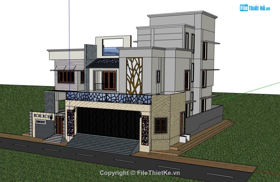 biệt thự 2 tầng,sketchup biệt thự 2 tầng,model biệt thự 2 tầng