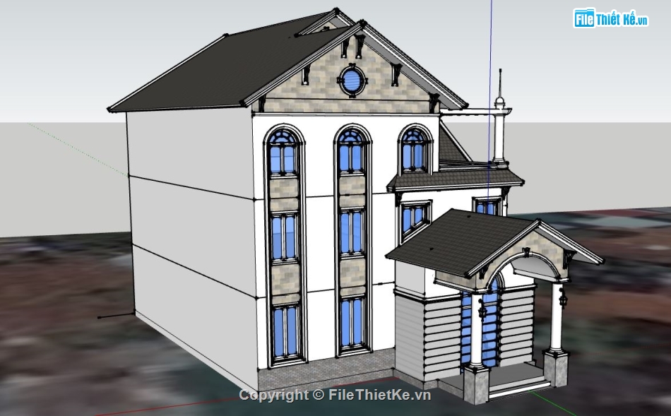 biệt thự 3 tầng,sketchup biệt thự 3 tầng,model su biệt thự 3 tầng