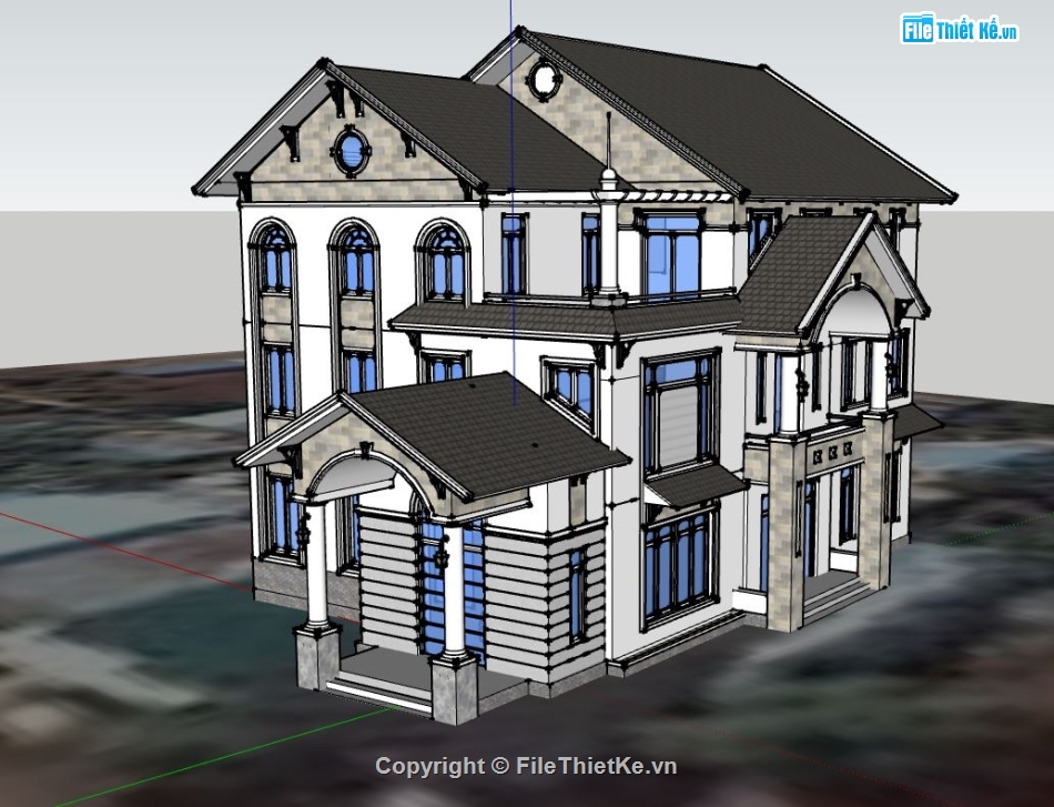 biệt thự 3 tầng,sketchup biệt thự 3 tầng,model su biệt thự 3 tầng