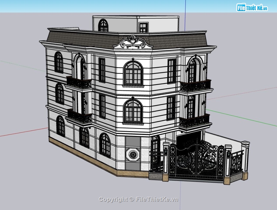 mẫu biệt thự 3 tầng,biệt thự 3 tầng,mẫu biệt thự sketchup