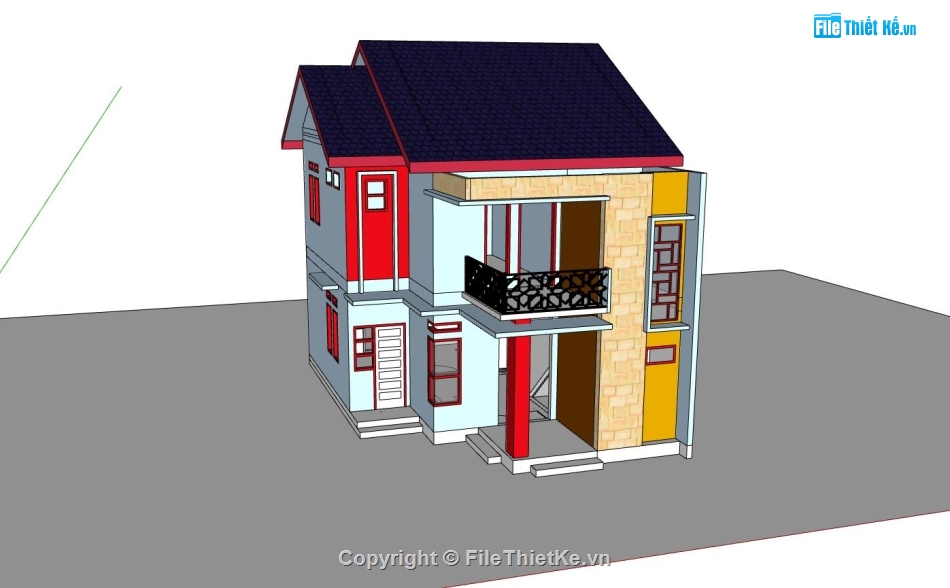 nhà phố 2 tầng,Thiết kế nhà phố,model su nhà phố 2 tầng,mẫu sketchup nhà phố 2 tầng