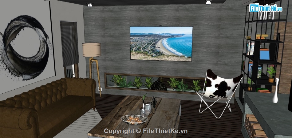 sketchup phòng khách,sketchup mẫu phòng khách,phòng khách sketchup,nội thất phòng khách hiện đại