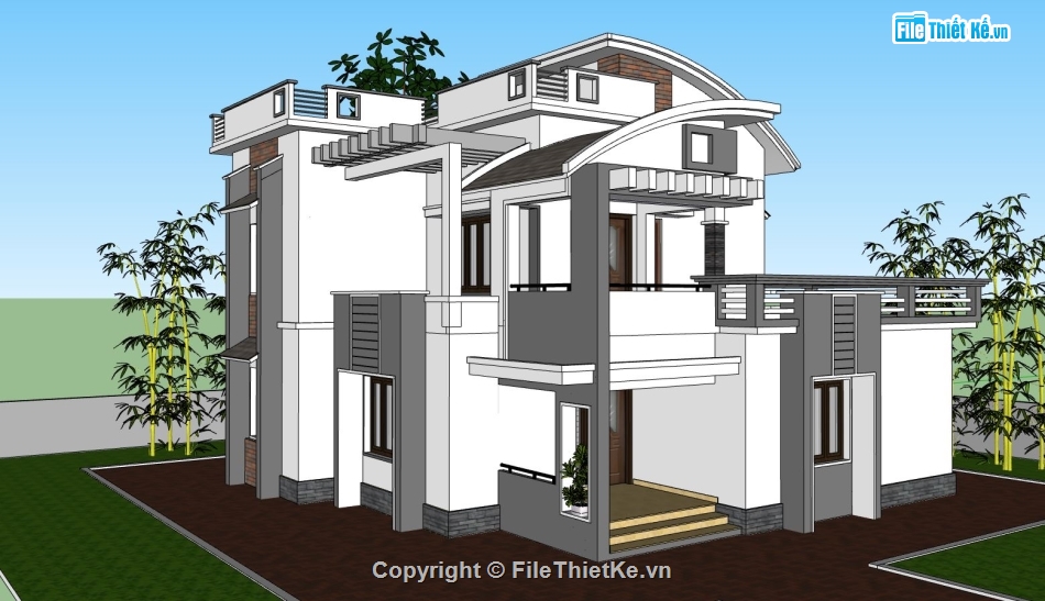 mẫu biệt thự,biệt thự 2 tầng,file sketchup biệt thự hiện đại,biệt thự gia đình