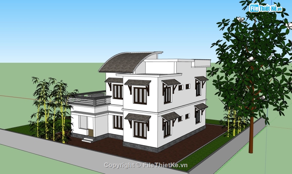 mẫu biệt thự,biệt thự 2 tầng,file sketchup biệt thự hiện đại,biệt thự gia đình