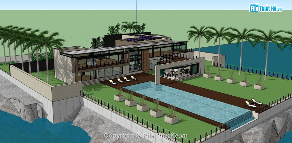 biệt thự 2 tầng sketchup,model biệt thự 2 tầng,su biệt thự 2 tầng