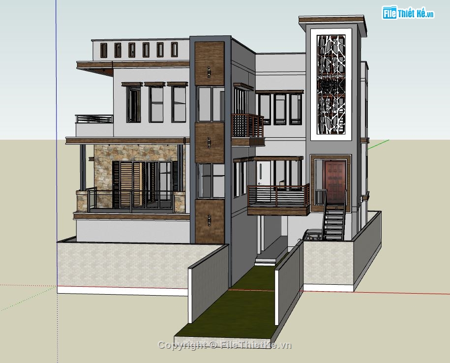 nhà phố  2 tầng,nhà phố 02 tầng,sketchup nhà phố 2 tầng