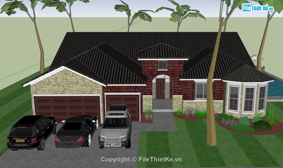 Thiết kế biệt thự 1 tầng,sketchup biệt thự,sketchup biệt thự 1 tầng,model biệt thự