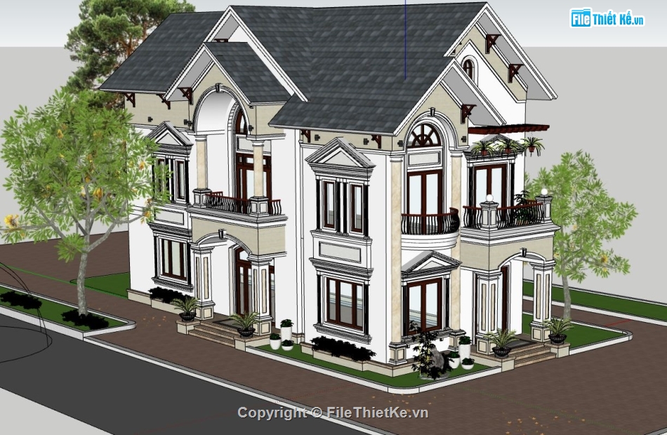 sketchup biệt thự 2 tầng,biệt thự 2 tầng,biệt thự sketchup,model biệt thự sketchup