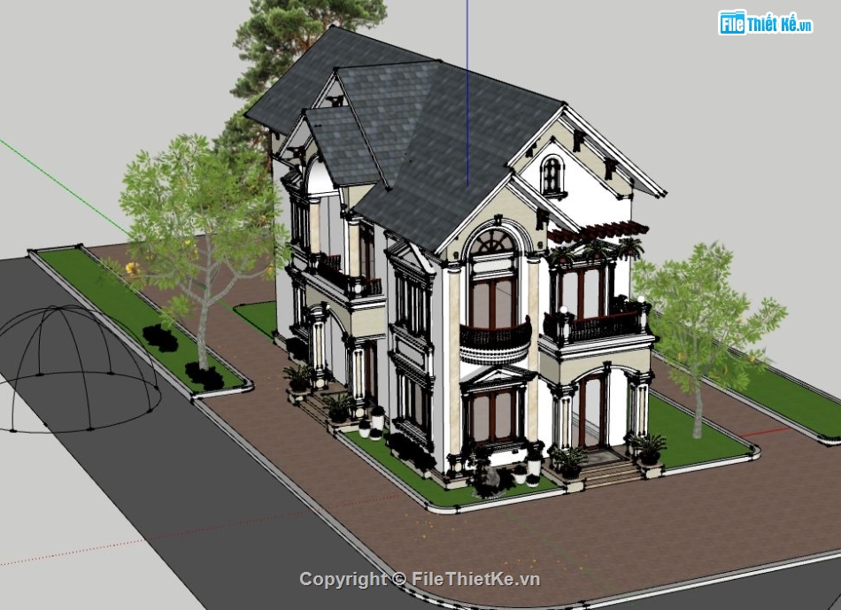 sketchup biệt thự 2 tầng,biệt thự 2 tầng,biệt thự sketchup,model biệt thự sketchup