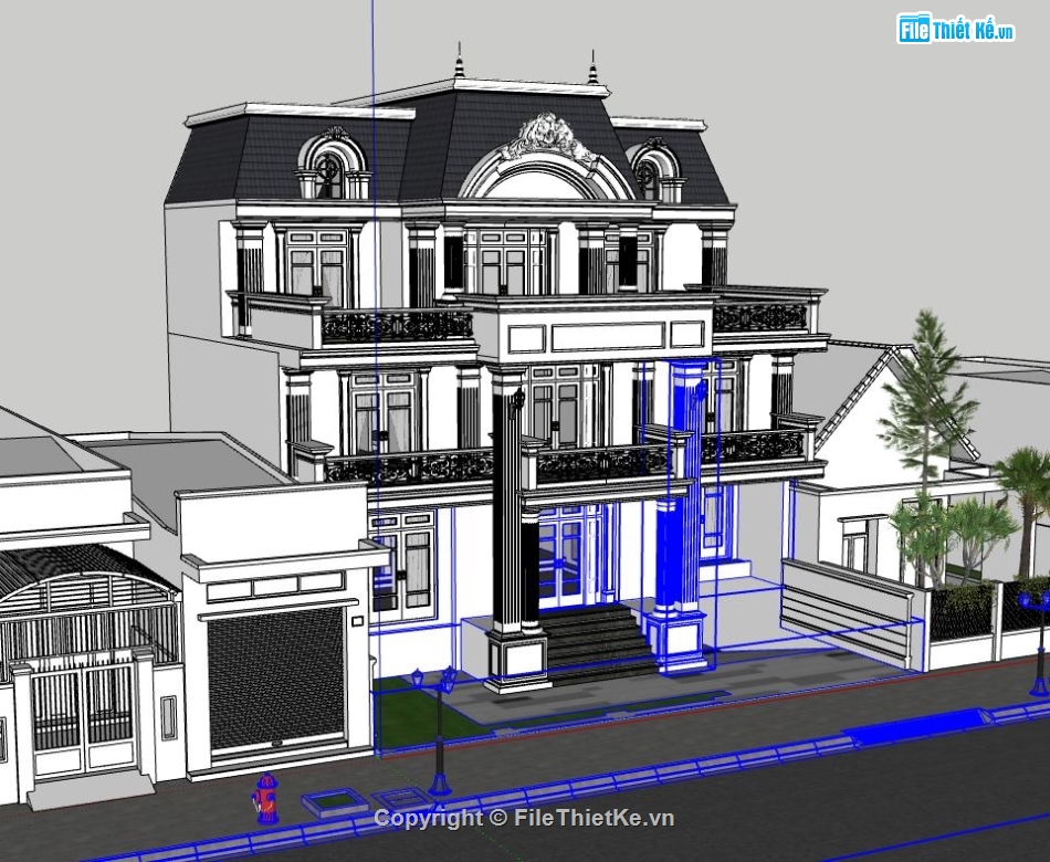 sketchup biệt thự 3 tầng,biệt thự 3 tầng,biệt thự sketchup,sketchup biệt thự