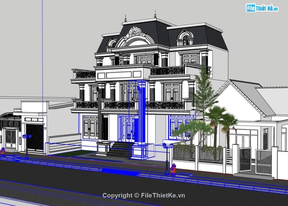 sketchup biệt thự 3 tầng,biệt thự 3 tầng,biệt thự sketchup,sketchup biệt thự