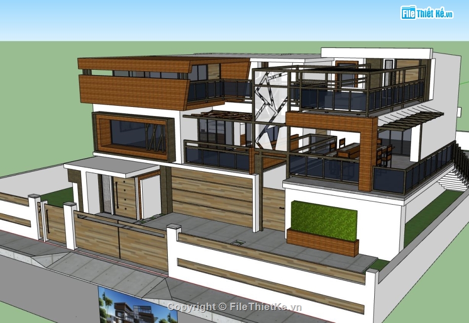 biệt thự 3 tầng,sketchup biệt thự 3 tầng,biệt thự sketchup