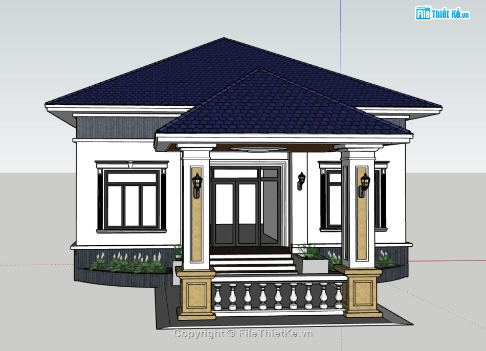 Thiết kế biệt thự,Thiết kế biệt thự 1 tầng,biệt thự 1 tầng,sketchup biệt thự 1 tầng