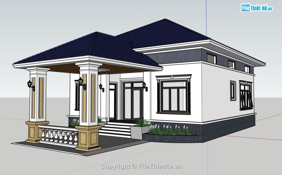 Thiết kế biệt thự,Thiết kế biệt thự 1 tầng,biệt thự 1 tầng,sketchup biệt thự 1 tầng