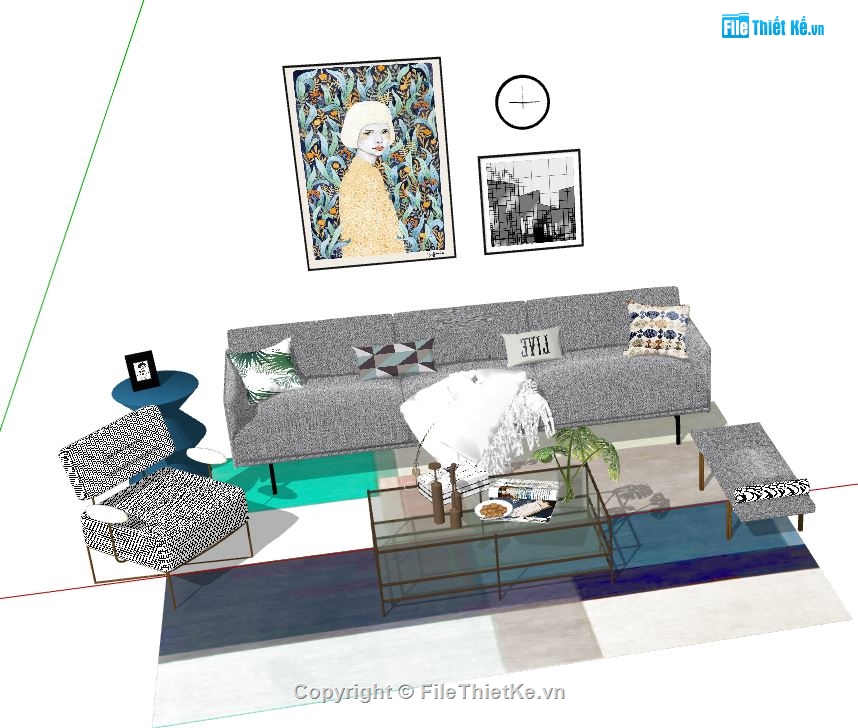 phòng khách đẹp,sketchup phòng khách,model phòng khách