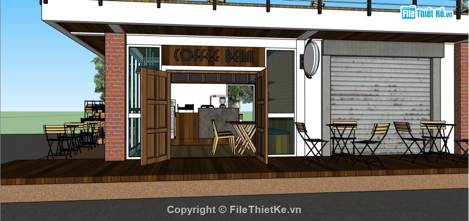 quán coffee,nội thất quán coffee,ngoại thất quán cà phê,sketchup quán coffee