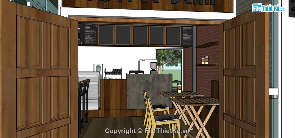 quán coffee,nội thất quán coffee,ngoại thất quán cà phê,sketchup quán coffee