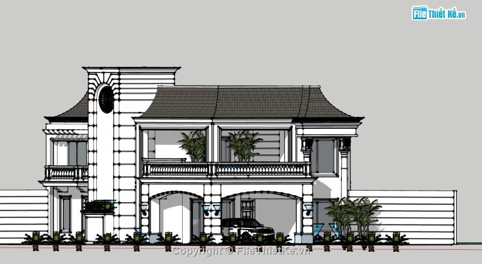 biệt thự 2 tầng,phối cảnh biệt thự 2 tầng,file sketchup biệt thự 2 tầng