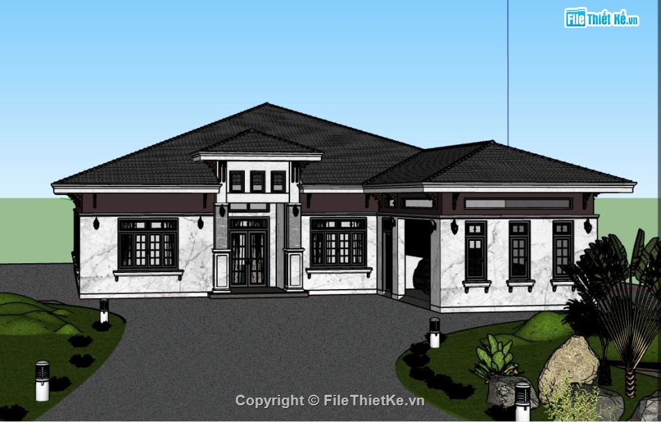 bản vẽ nhà 1 tầng,model su nhà 1 tầng,mẫu sketchup nhà 1 tầng