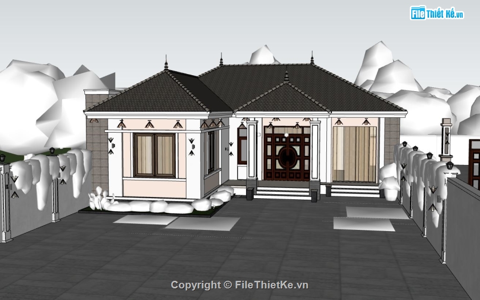 sketchup nhà 1 tầng,nhà 1 tầng,model su nhà 1 tầng