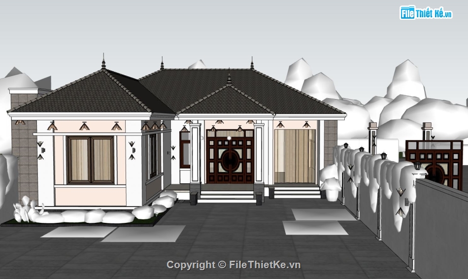 sketchup nhà 1 tầng,nhà 1 tầng,model su nhà 1 tầng