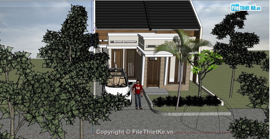 mẫu nhà cấp 4,sketchup nhà cấp 4,file su nhà cấp 4,sketchup nhà cấp 4 hiện đại