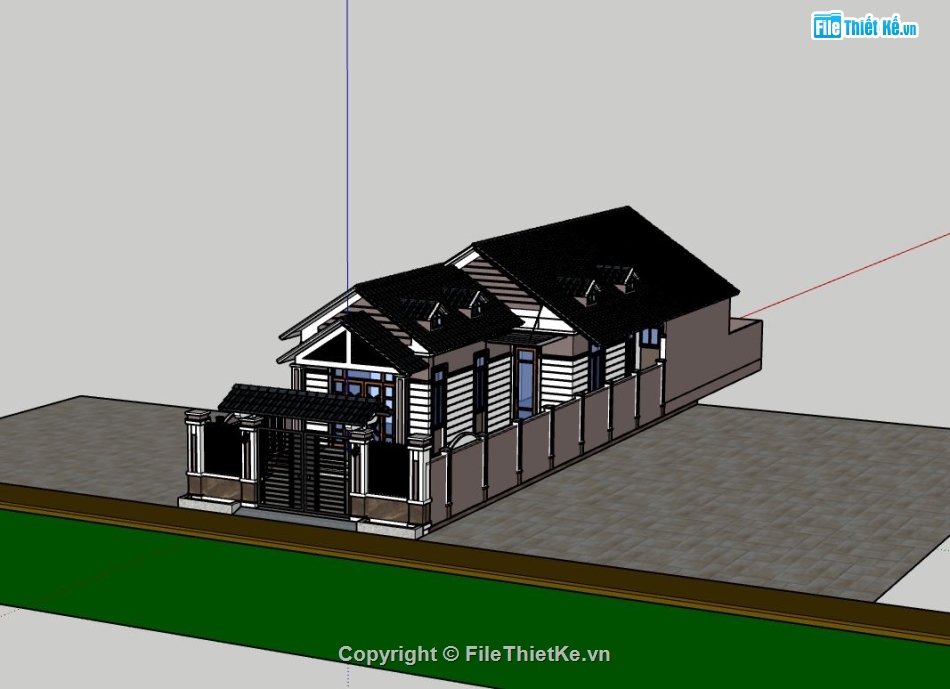 nhà phố 1 tầng,file sketchup nhà phố 1 tầng,mẫu nhà phố 1 tầng