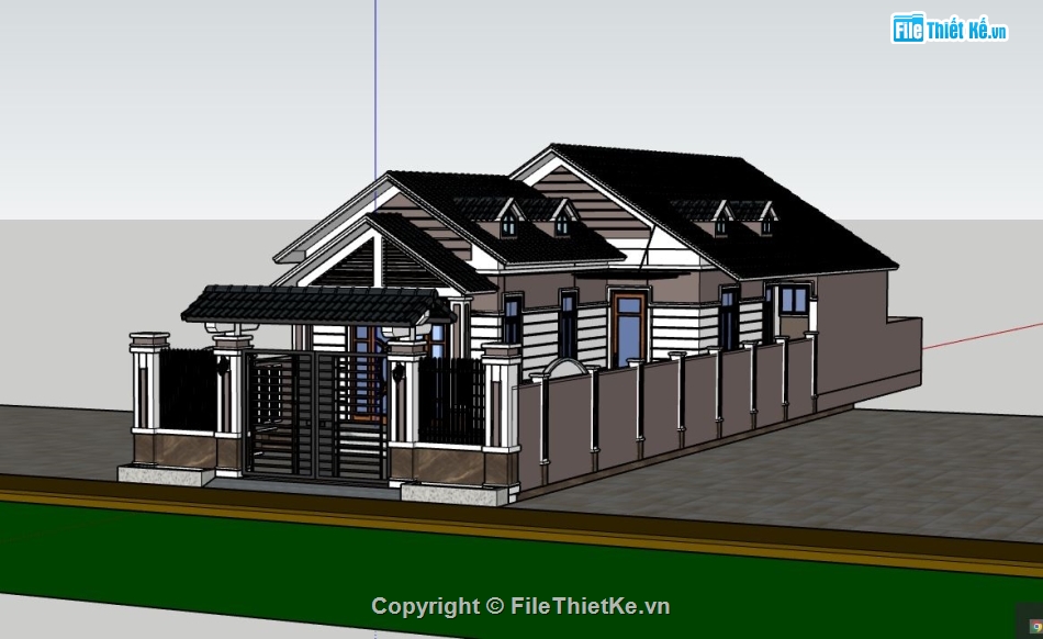 nhà phố 1 tầng,file sketchup nhà phố 1 tầng,mẫu nhà phố 1 tầng