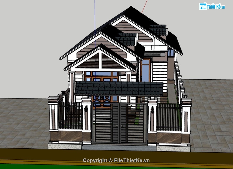 nhà phố 1 tầng,file sketchup nhà phố 1 tầng,mẫu nhà phố 1 tầng