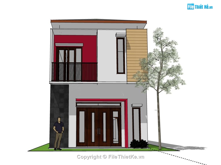 Nhà phố 2 tầng,model su nhà phố 2 tầng,file sketchup nhà phố 2 tầng,nhà phố 2 tầng file su