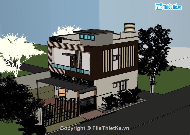 Nhà phố 2 tầng,model su nhà phố 2 tầng,sketchup nhà phố 2 tầng