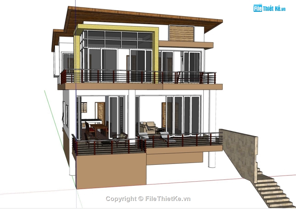 file sketchup nhà phố,nhà 2 tầng hiện đại,file nhà phố sketchup,model su nhà phố 2 tầng