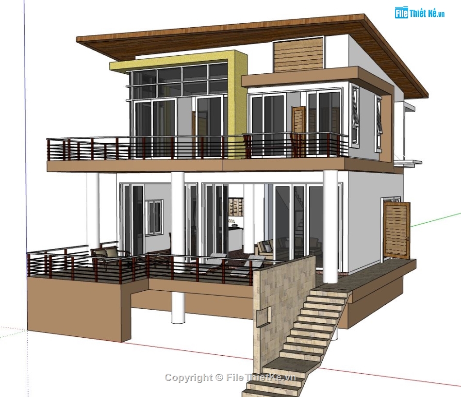 file sketchup nhà phố,nhà 2 tầng hiện đại,file nhà phố sketchup,model su nhà phố 2 tầng