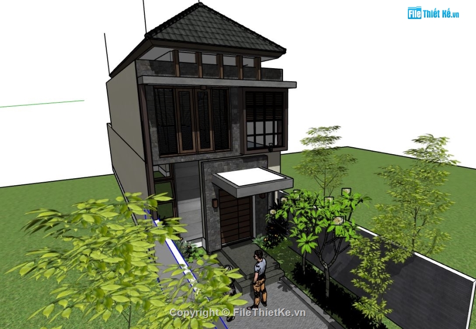 nhà phố 2 tầng,sketchup nhà phố 2 tầng,su nhà phố 2 tầng,file sketchup nhà phố 2 tầng