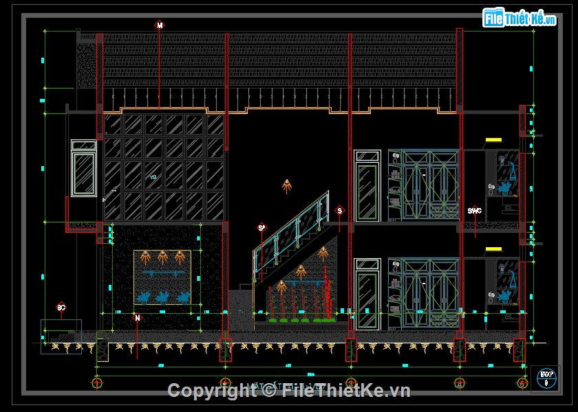 Bản vẽ nhà phố,nhà phố 2 tầng,bản vẽ cad nhà phố 2 tầng,mẫu nhà phố 2 tầng